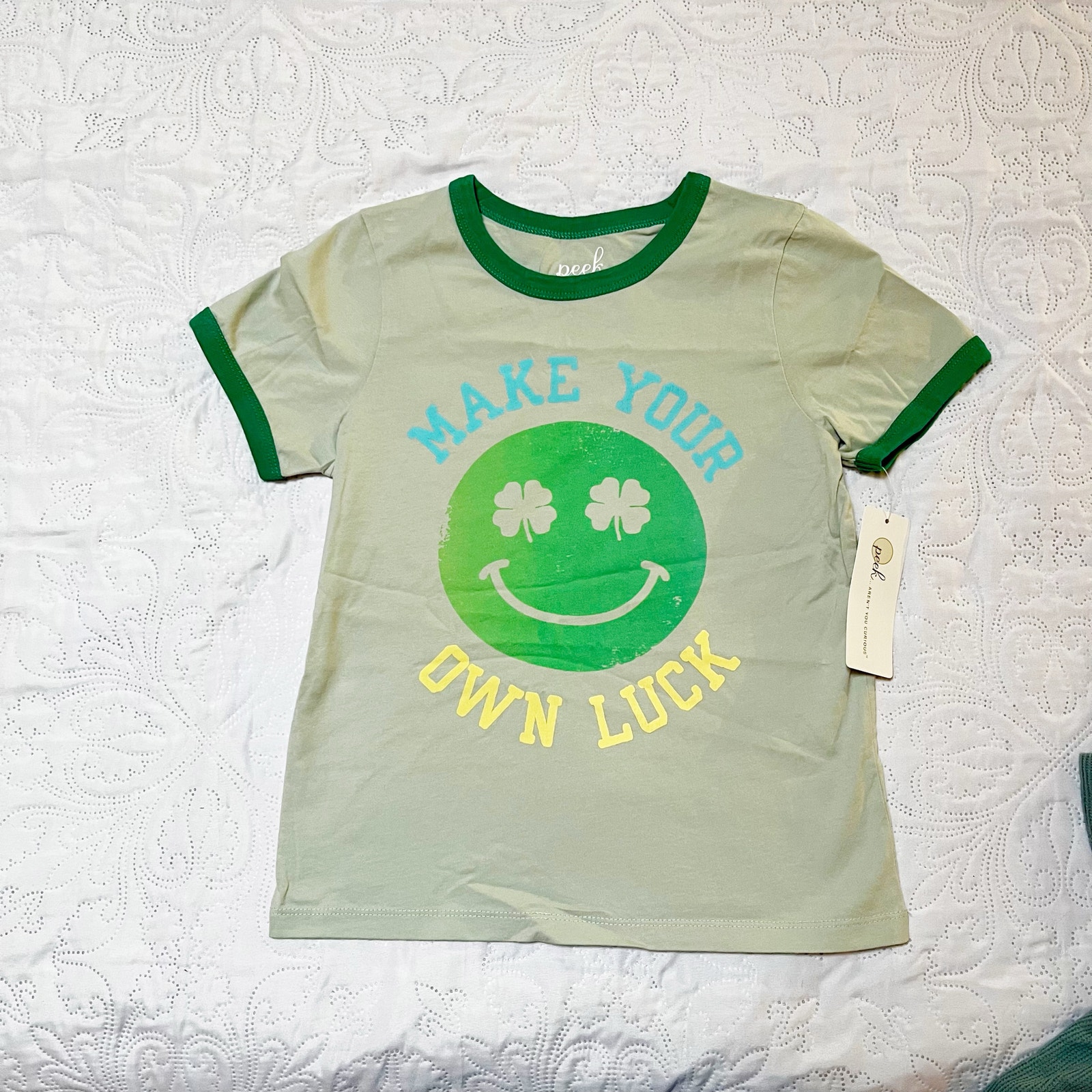 Nwt Peek Smiley Face Shamrock Ringer Tee Size 6/7 — image 2 of 3